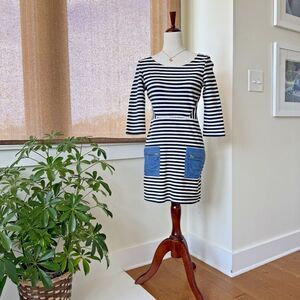 ANTHROPOLOGIE Dress Size 2 Tabitha Blue White Marin‎ Striped Pocket A-Line